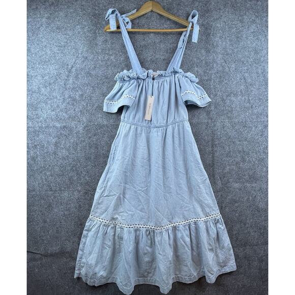 BCBGeneration Dress Small Light Blue Milkmaid Country Peasant Tiered Ruffle - Picture 1 of 8